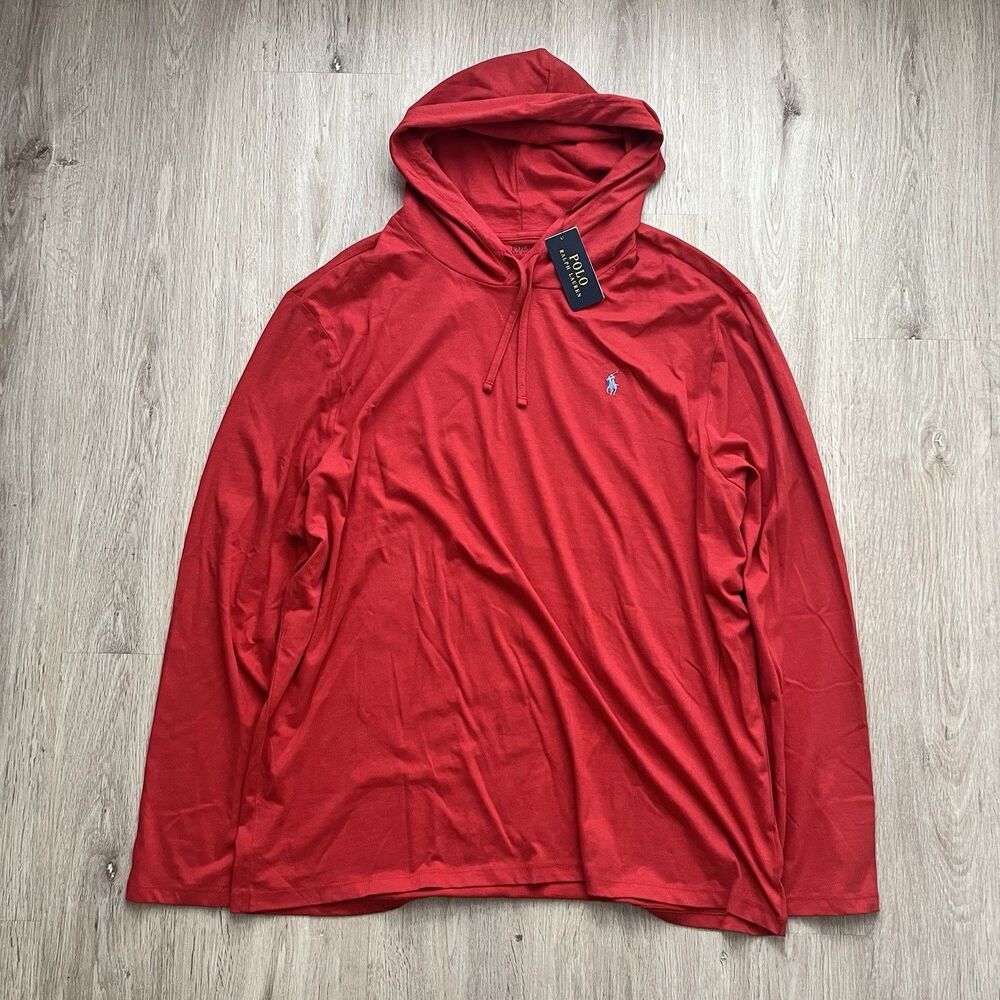Polo Ralph Lauren Mens Size XXL Hooded T-Shirt Red Long Sleeve Pony Logo NWT
